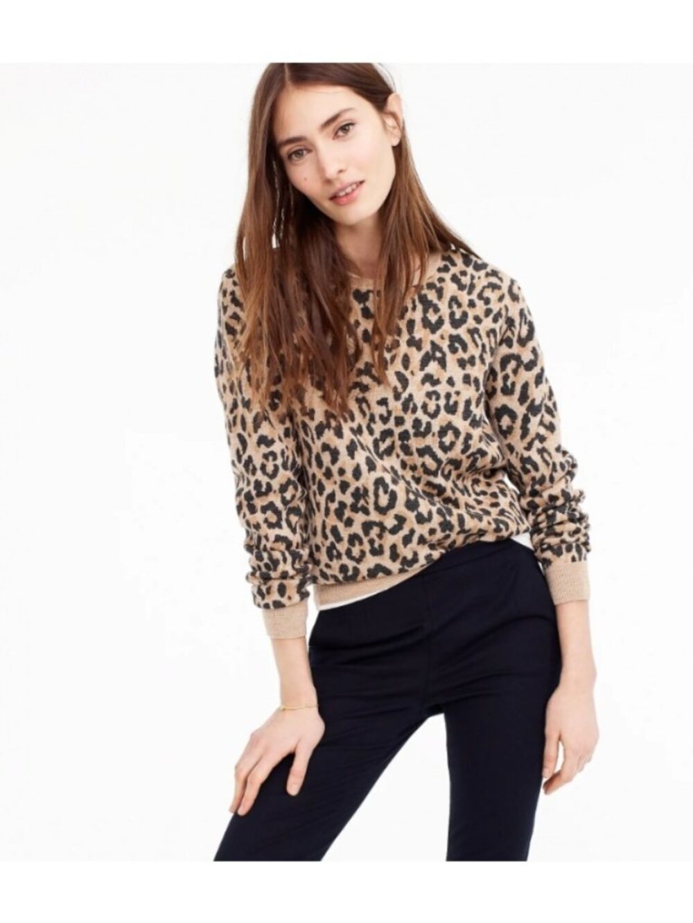 J.Crew Merino Wool Leopard Print Crewneck Long Sleeve Sweatshirt - Sz L